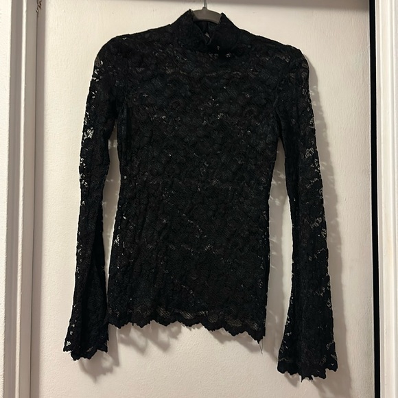 Cami, barely worn, black lace mock neck long sleeve top, sz s - Picture 1 of 9